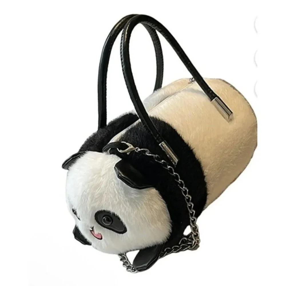 Plush Panda Bear Handle Hand Held Bag Girls Small Cute Crossbody Purse New